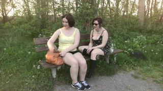 AmyFoxxx 2 wet pussies on a cold park bench