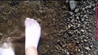 Nylonjunge73 White socks in the puddle