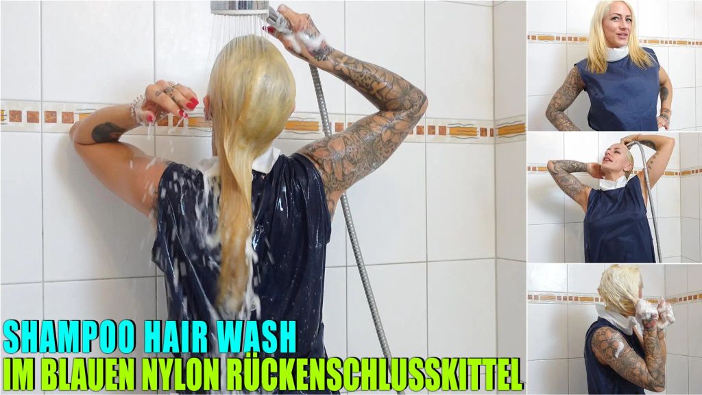 Wetlook: Haare waschen und shampoonieren im blauen Nylon RSK