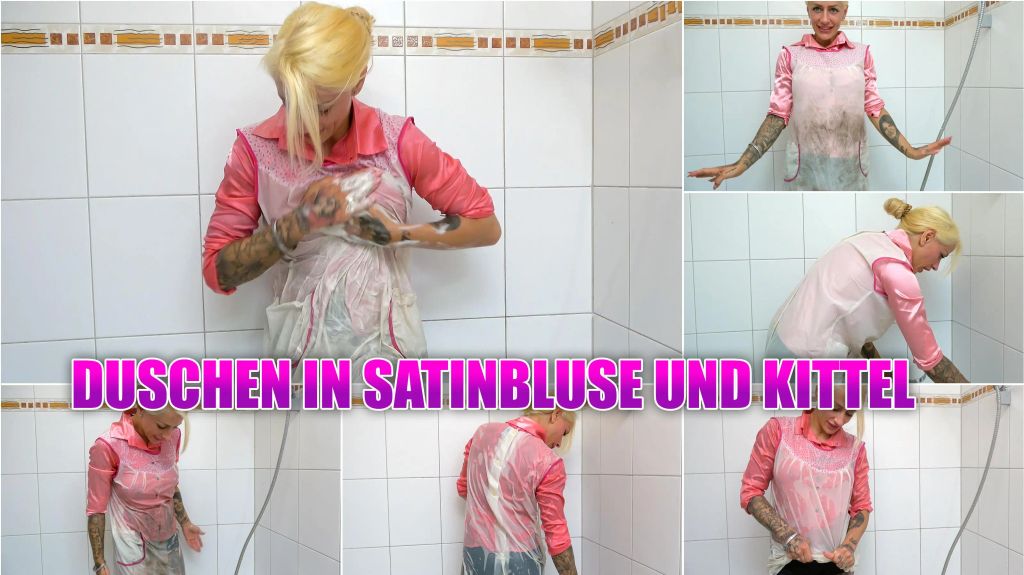 Userwunsch: Duschen im dreckigen RSK Kittel und Satinbluse
