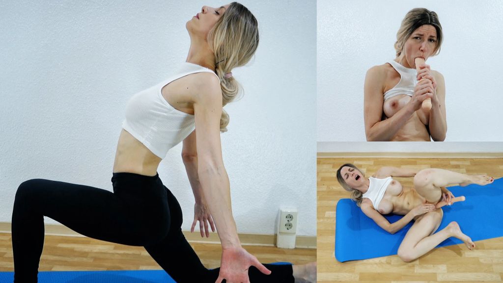 Beim Yoga machen gestört - Dildo Deepthroat und Masturbation