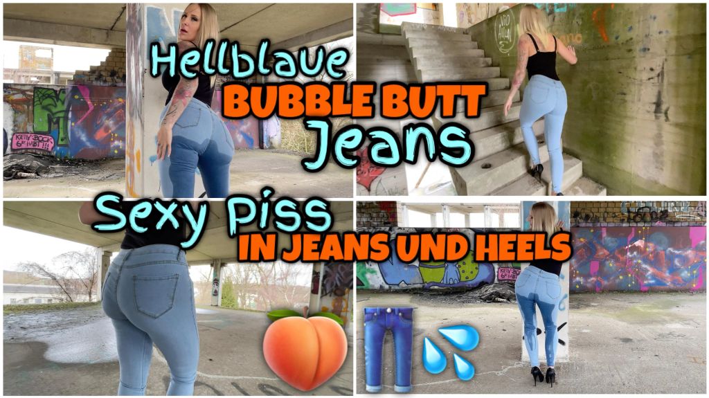 Sexy PISS in hellblaue Bubble Butt Jeans und Heels